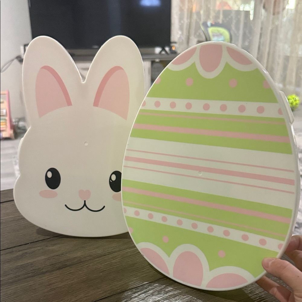 Cute Bunny & Easter Egg Decorative Trays/snack- Pastel Pink & Lime Green